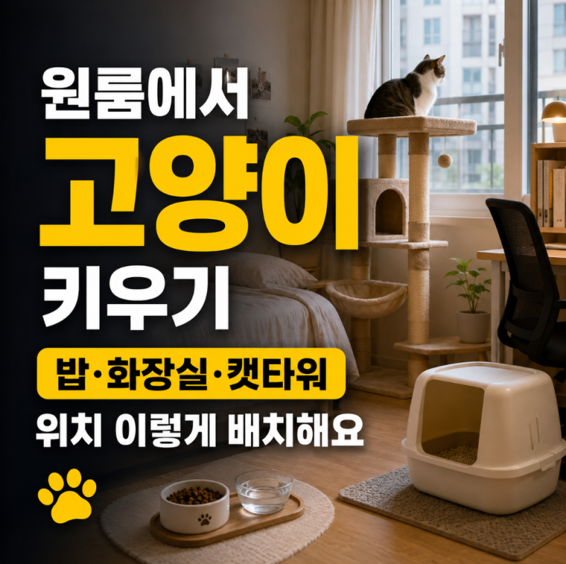 원룸에서 고양이 키우기 밥·화장실·캣타워 위치 이렇게 배치해요