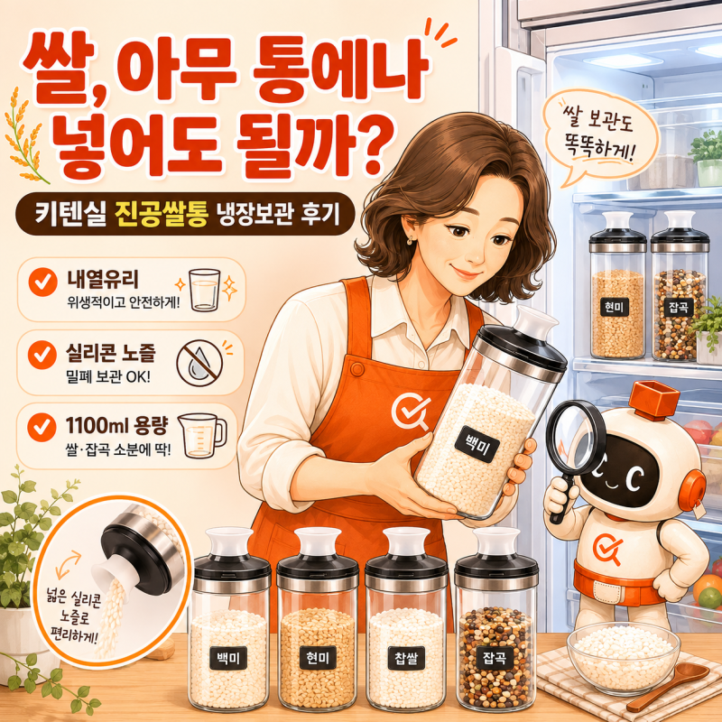 쌀 냉장보관, 아무 통에나 넣어도 될까? 키텐실 진공쌀통 쌀보관통 냉장고 내열유리 쌀 잡곡 ....