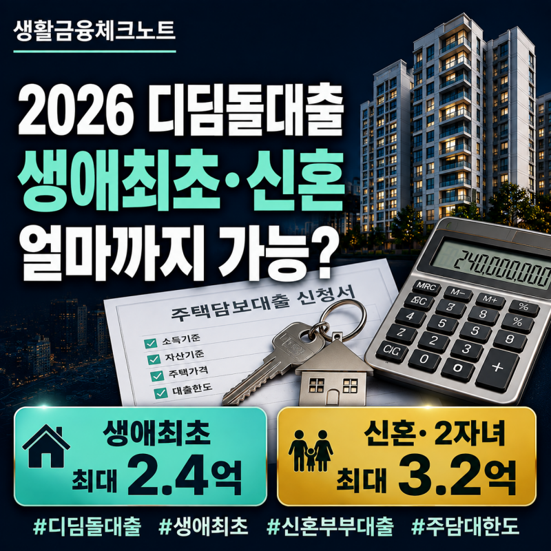 2026 디딤돌대출 조건 8월 기준, 생애최초·신혼부부 얼마까지 가능할까?
