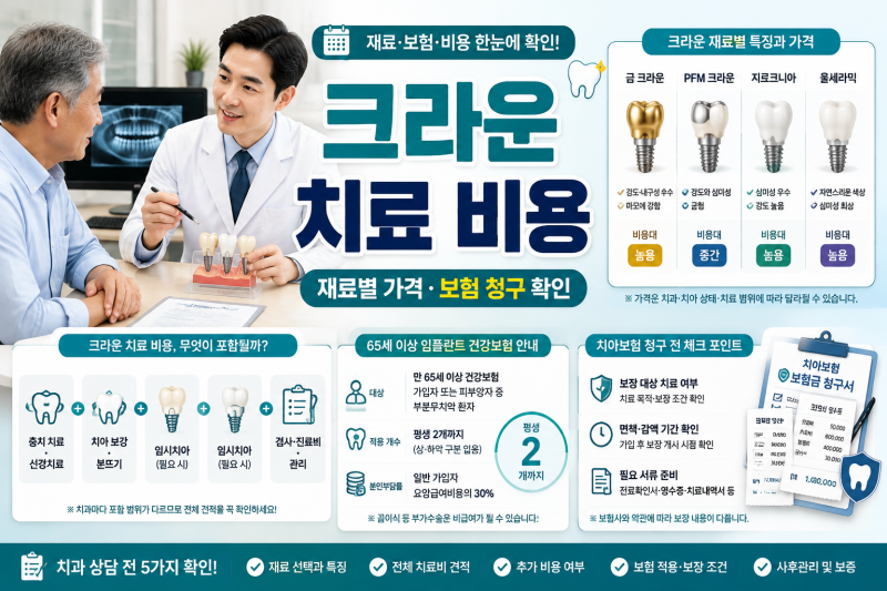 크라운 치료 비용 │ 재료별 가격 차이와 치아보험 청구 전 확인사항