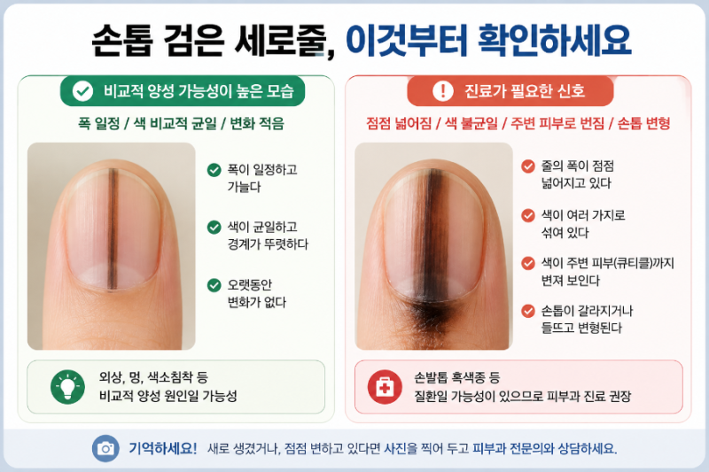 손톱에 검은 세로줄, 단순 색소침착일까? 흑색종과 구별할 때 보는 신호