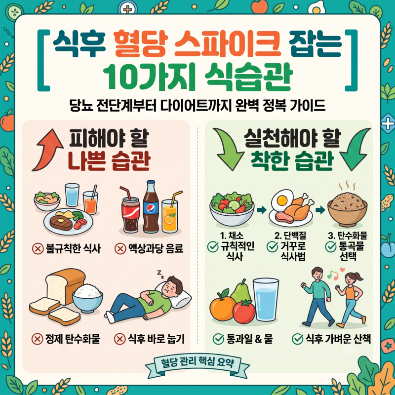 식후 혈당 스파이크 잡는 10가지 식습관 완벽 정리 (당뇨 전단계 필수)