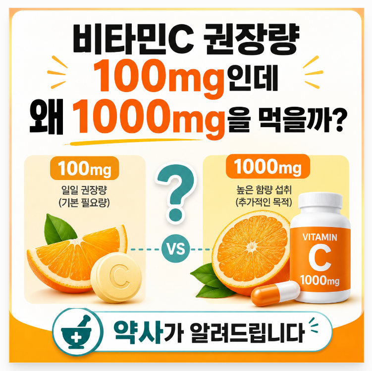 비타민C 권장량 100mg인데 왜 1000mg을 먹을까? 약사가 알려드립니다