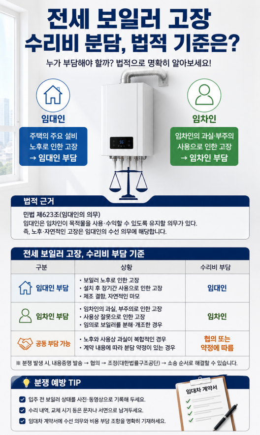 전세 보일러 고장 수리비, 집주인과 세입자 누가 부담할까?