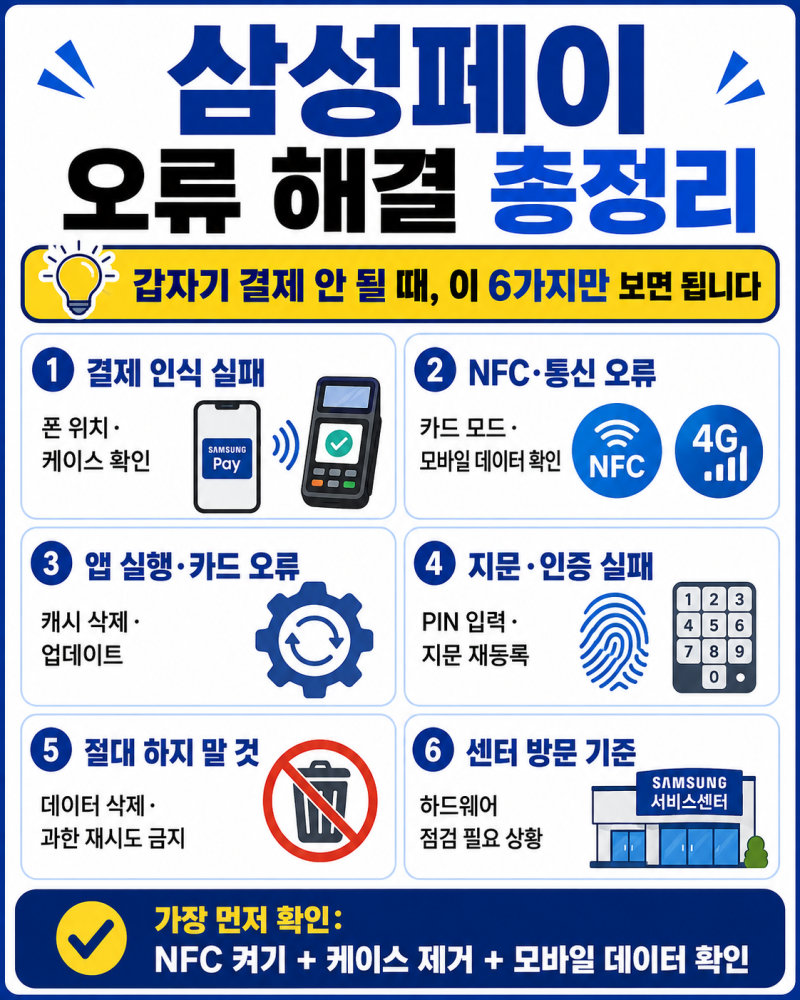 삼성페이 결제 안됨 오류 원인과 현장 즉시 해결방법 총정리