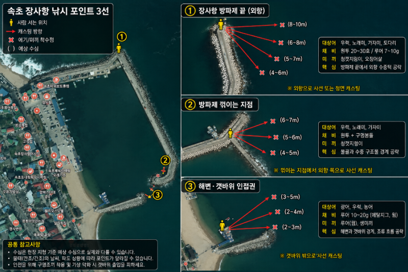 3 Fishing Spots in Jangsa-hang, Sokcho: Practical Fishing Map and Strategies for Rockfish and Flatfish