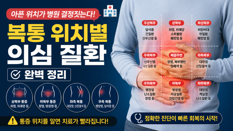 아픈 위치가 병원 결정짓는다! 복통 위치별 의심 질환 완벽 정리