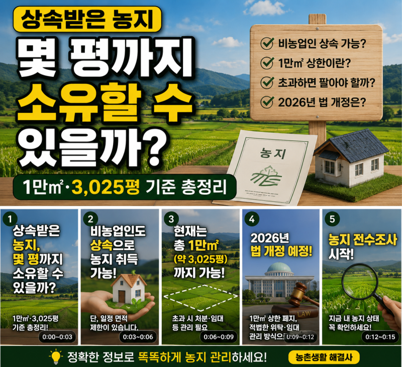 상속받은 농지는 몇 평까지 소유할 수 있을까? 1만㎡·3,025평 기준 총정리