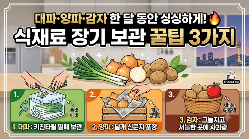 대파·양파·감자 한 달 동안 싱싱하게! 식재료 장기 보관 꿀팁 3가지