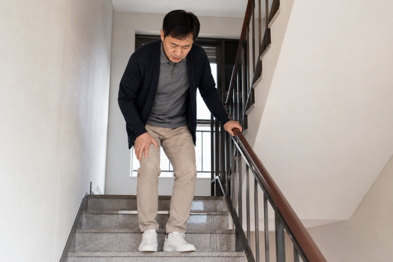 계단 내려갈 때 무릎이 시큰하고 뚝뚝 소리 나는 이유는