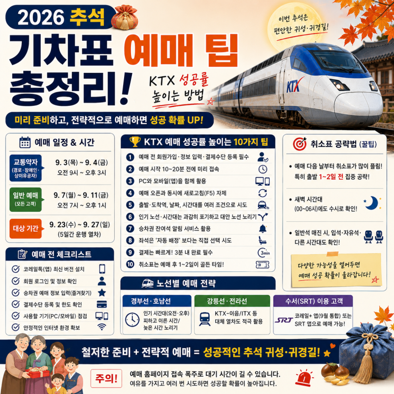 2026 추석 기차표 예매 팁 총정리, KTX 성공률 높이는 방법