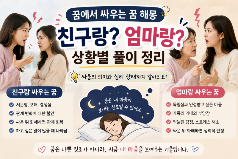 꿈에서 싸우는 꿈 해몽, 친구랑 엄마랑 싸우는 상황별 풀이