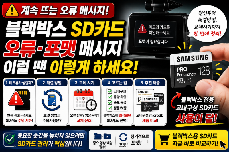 블랙박스 SD카드 오류·포맷 메시지가 계속 뜬다면? 교체시기와 고르는 법