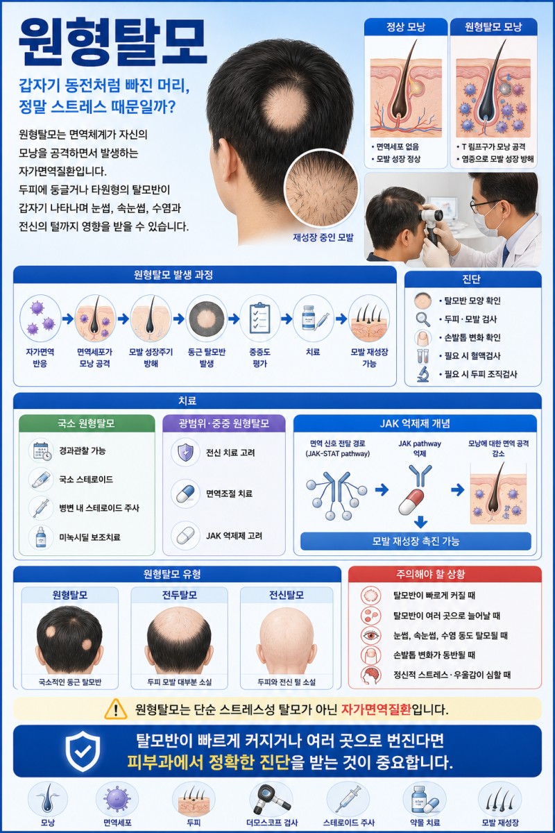 원형탈모, 갑자기 동전처럼 빠진 머리, 정말 스트레스 때문일까?