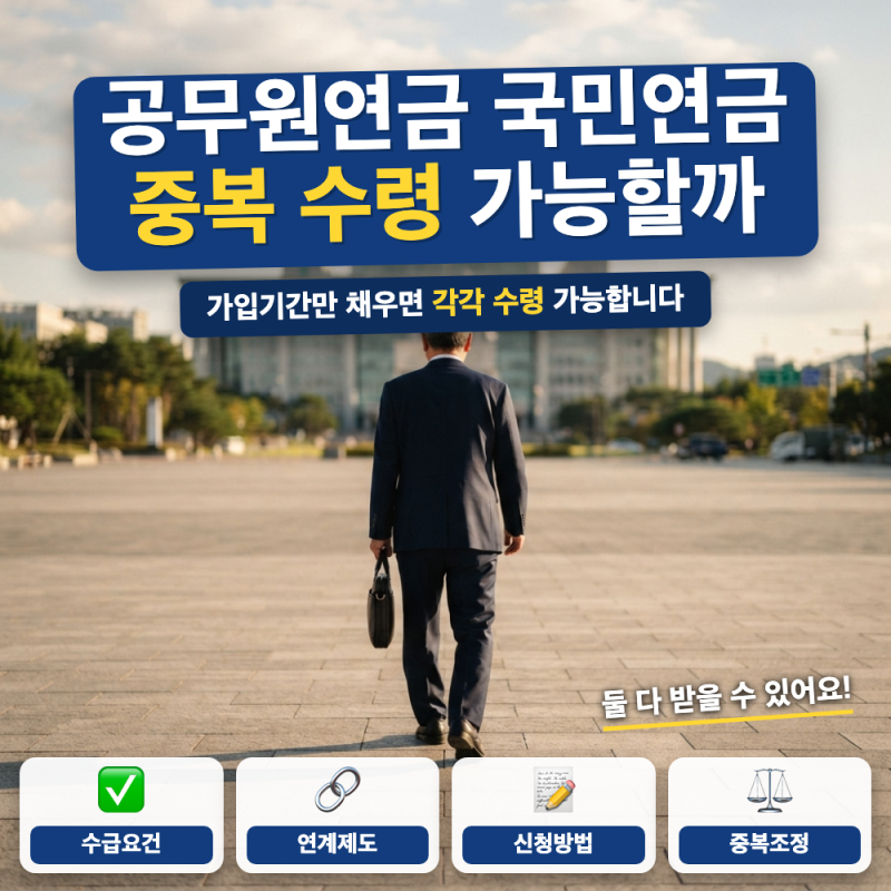 공무원연금 국민연금 중복 수령 가능한가요? 각각 받는 방법 (+ 연계제도, 중복급여 조정)