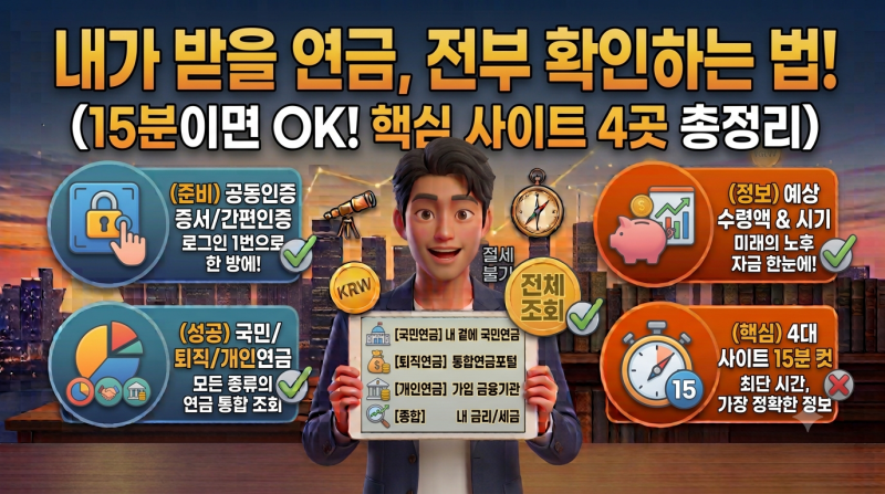 내가 받을 연금 전부 확인하는 법 (15분이면 됩니다, 사이트 4곳 정리)