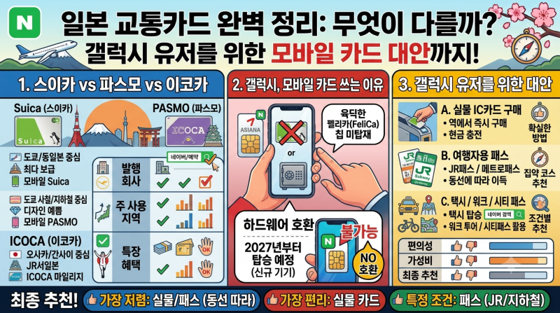 스이카 파스모 이코카 뭐가 다른가 (갤럭시는 모바일 교통카드를 못 쓰는 이유와 대안)