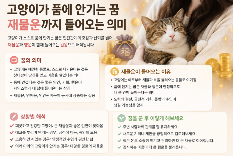 고양이가품에안기는꿈 재물운까지 들어오는 의미