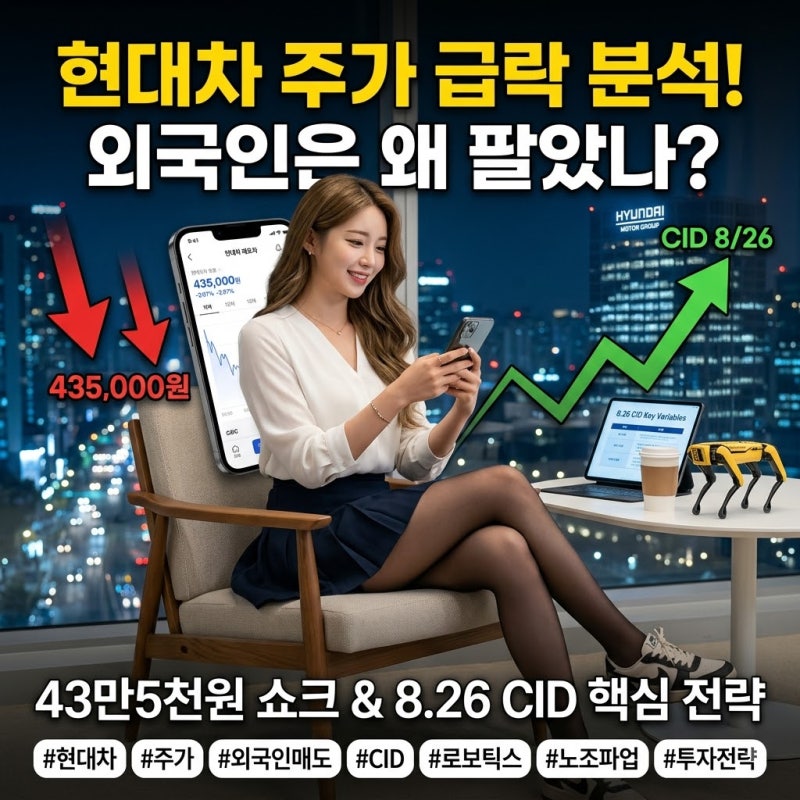 현대차 주가 분석, 43만5천원 급락 외국인은 왜 팔았나? 8월 26일 전 주가 방향 갈릴 핵심 변수 ....
