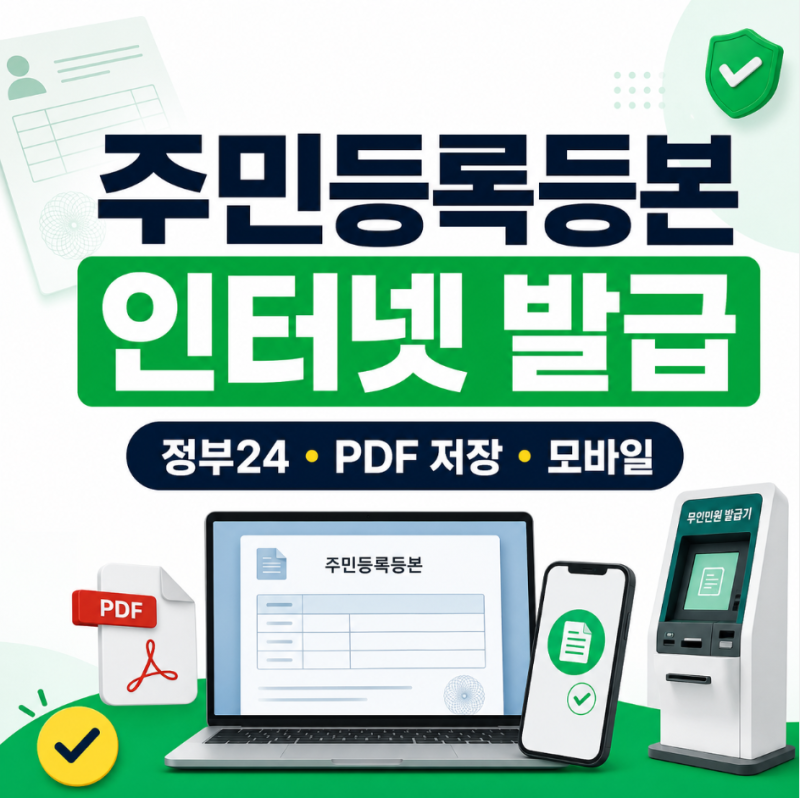 정부24 주민등록등본 인터넷 발급 방법｜PDF 저장·모바일·무인발급기·초본 차이 총정리