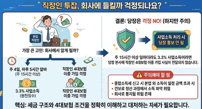 직장인 투잡 알바 3.3% 세금과 직장인 4대보험, 회사 통보 타격 있을까?