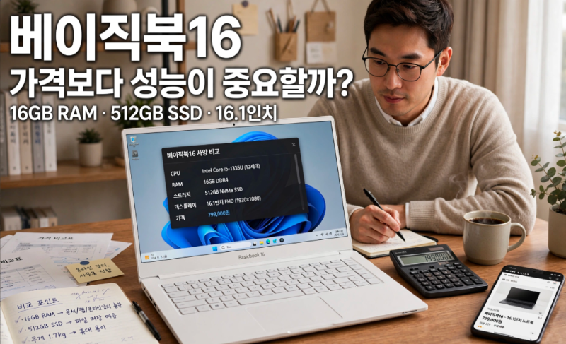 가성비 노트북? 베이직스 노트북! 베이직북 16인치 가격부터 성능까지 총정리
