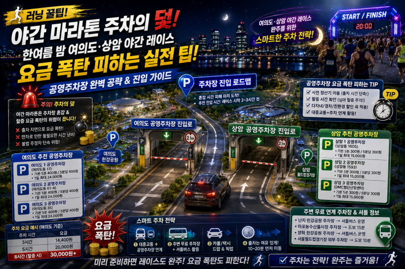 [러닝 꿀팁] 야간(나이트) 마라톤 주차의 덫: 한여름 밤 여의도·상암 야간 레이스 공영주차장....