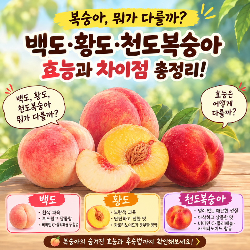 복숭아 효능 제대로 알기! 백도, 황도, 천도복숭아 뭐가 다를까?