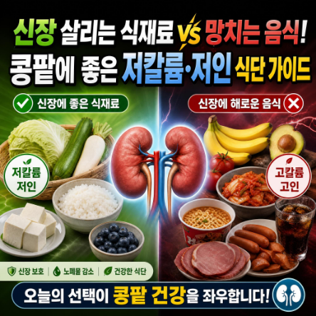 신장 살리는 식재료 vs 망치는 음식! 콩팥에 좋은 저칼륨·저인 식단 가이드