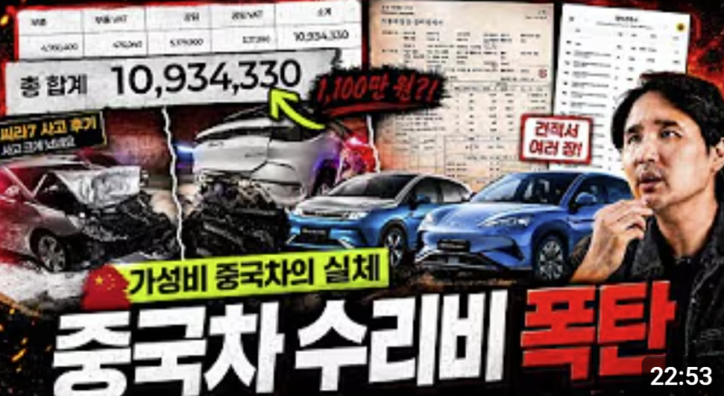 중국 전기차의 다른 면. BYD 모델의 가성비 와 수리비의 함정.