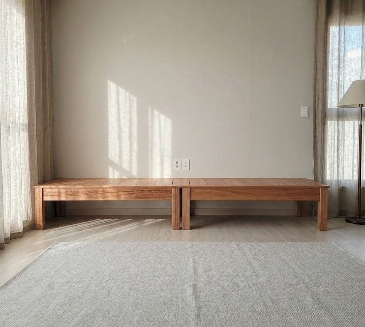 거실 평상형 원목 소파 맞춤 제작, 따스한 원목 벤치 인테리어 후기