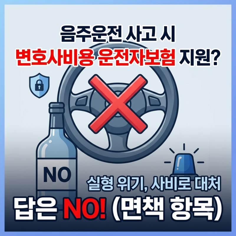 운전자보험 음주운전 변호사비용 지원 "보험금 청구 가능할까?" 2026 약관 면책 기준 및 자부....