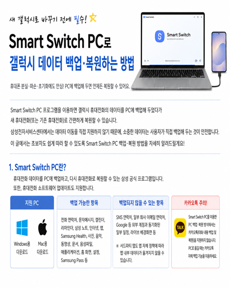 갤럭시 바꾸기 전 반드시 해야 할 것｜Smart Switch PC 백업 방법