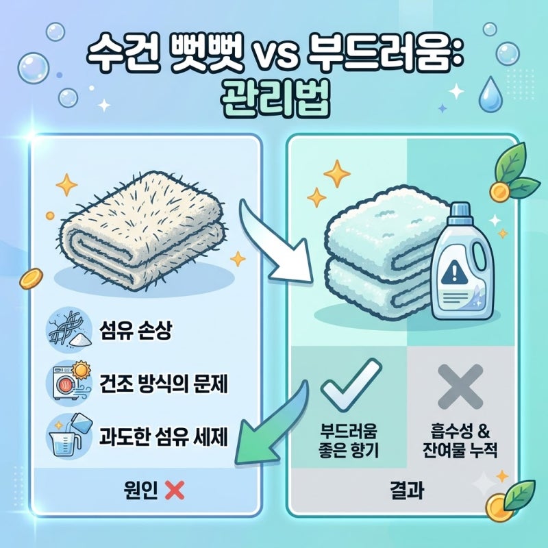 수건을 세탁해도 뻣뻣해지는 이유와 섬유유연제의 영향