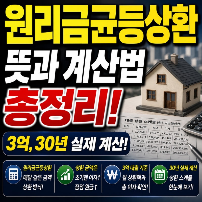 원리금균등상환 뜻과 계산법 총정리 (3억 30년 실제 계산)
