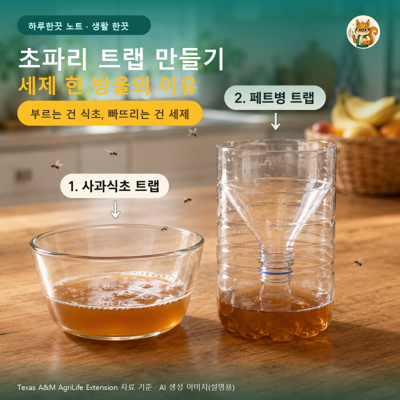 초파리 트랩 만들기, 식초에 세제 한 방울을 넣는 이유