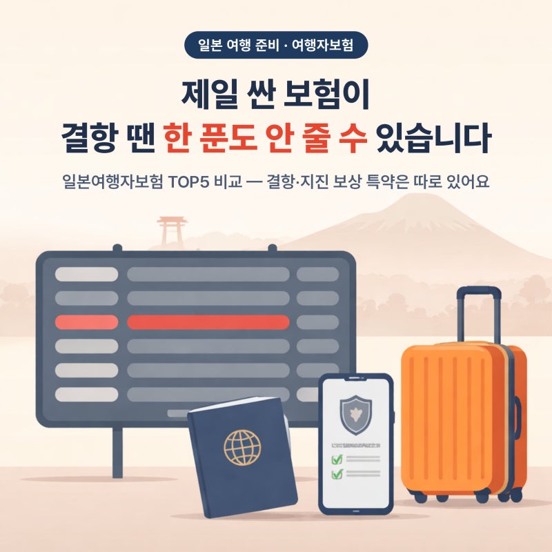 일본여행자보험 추천 TOP5 비교 (결항·지진 보상 특약은 따로 있어요)