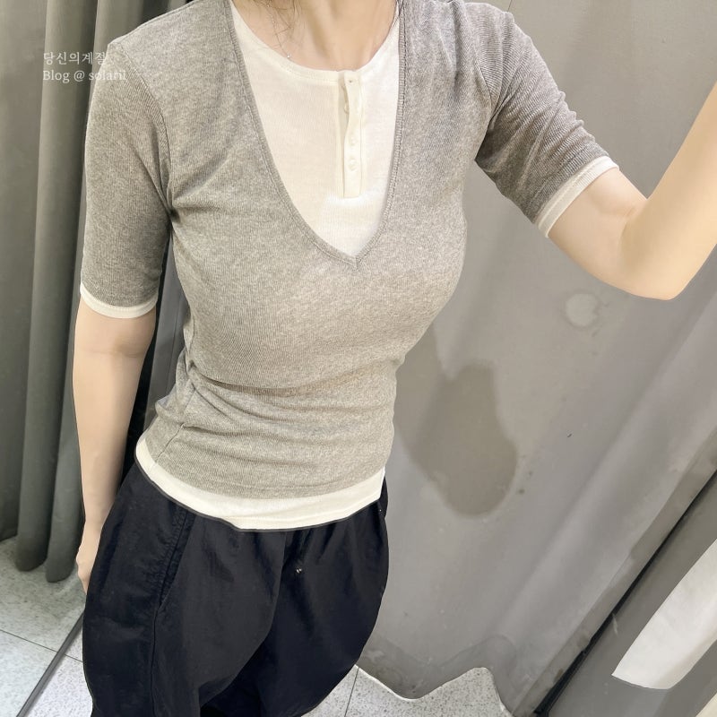 자라 레이어드 헨리넥 탑 & ZW 컬렉션 리본 셔츠 착샷 후기 164cm