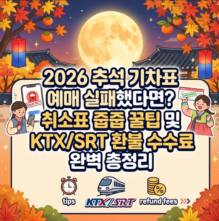 2026 추석 기차표 예매 실패했다면? 취소표 줍줍 방법 꿀팁 및 KTX/SRT 환불 수수료 완벽 총정리 ....