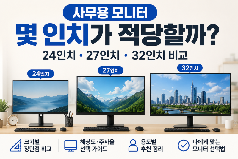 사무용 모니터 몇 인치가 적당할까? 24인치 27인치 32인치 비교