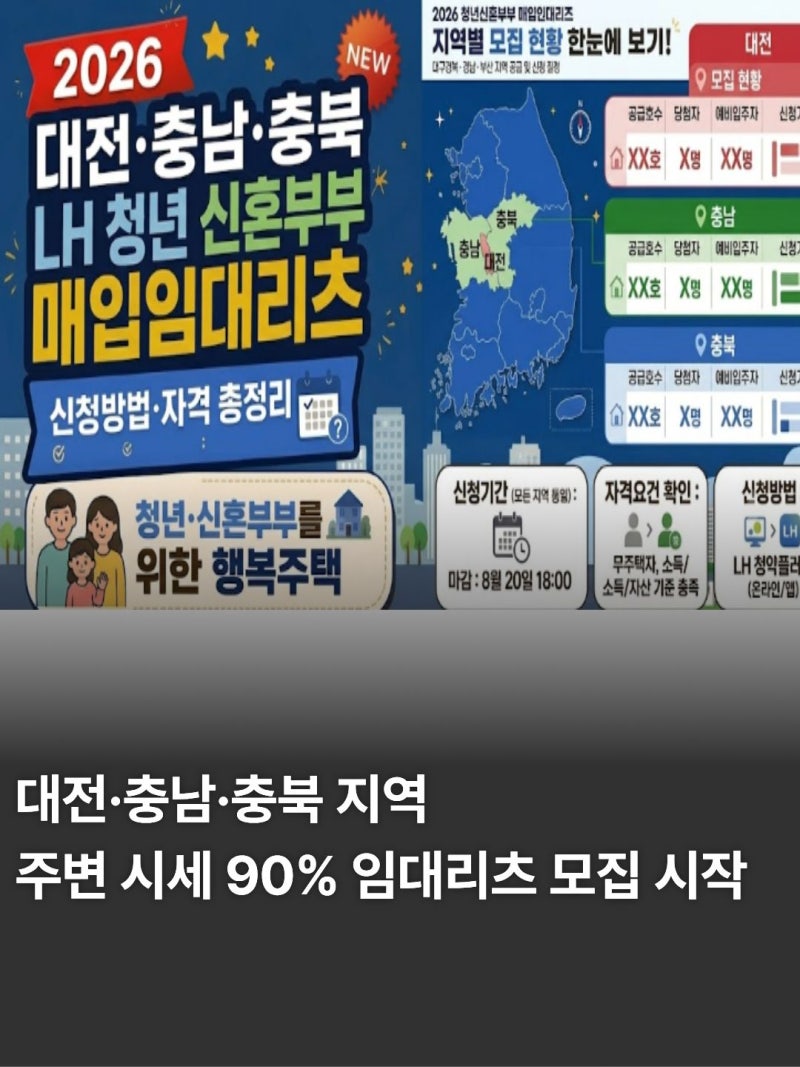 2026 대전·충남·충북 LH 매입임대리츠 8월 20일 마감! 신청방법·자격 총정리