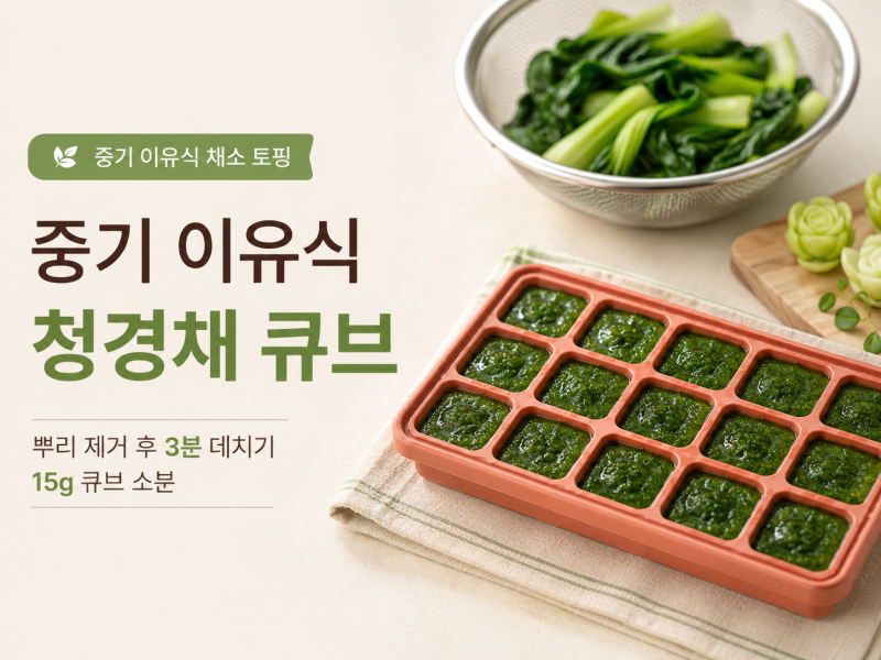 중기 이유식 청경채 큐브 만들기｜3분 데쳐 15g씩 소분