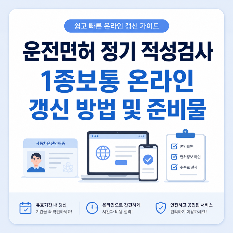 운전면허 정기 적성검사 1종보통 온라인 갱신 방법(기간,준비물, 수수료)