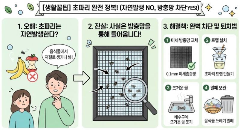 [생활꿀팁] 초파리 원인, 알고 보니 자연발생이 아니라고? (방충망 차단 및 퇴치법 총정리)