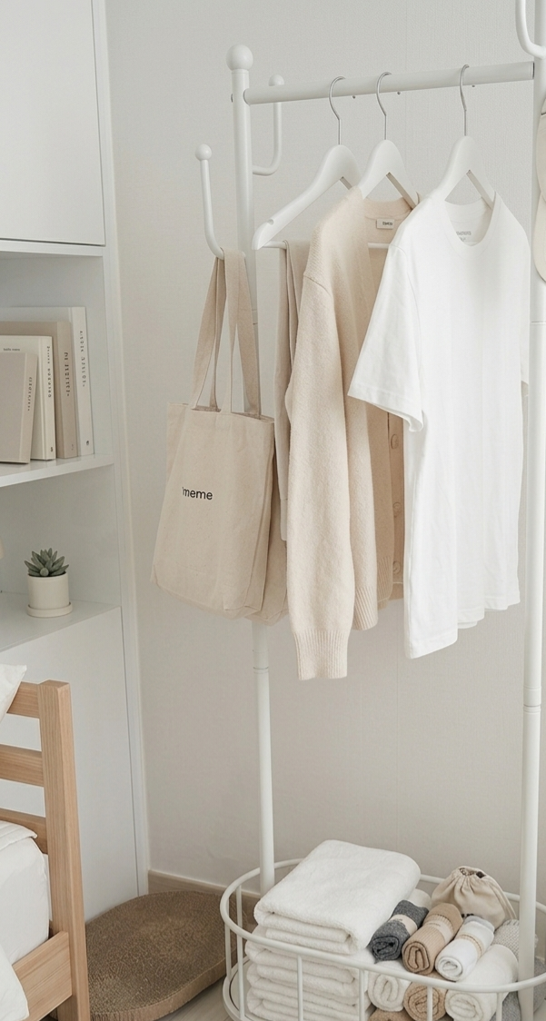 화이트 60CM 미니 행거 추천, 깔끔한 방 꾸미기 좋은 Unihome 이동식 행거