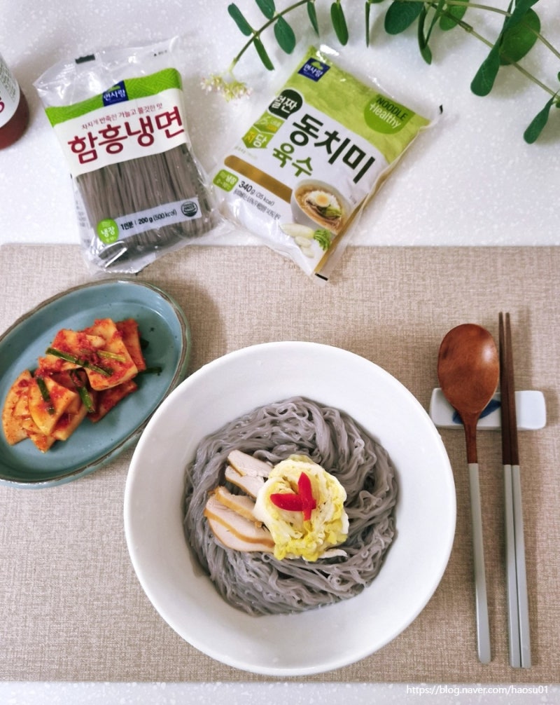 백김치 초계냉면 레시피 면사랑 함흥냉면 사리와 동치미 냉면육수 활용