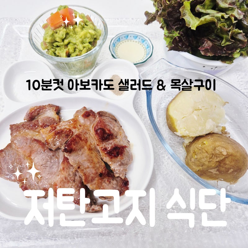 10분컷 아보카도 샐러드 목살 구이 저탄고지 식단