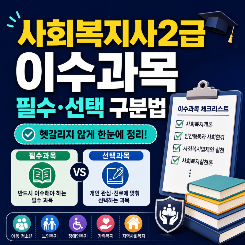 사회복지사2급 이수과목, 필수랑 선택 구분 방법은?
