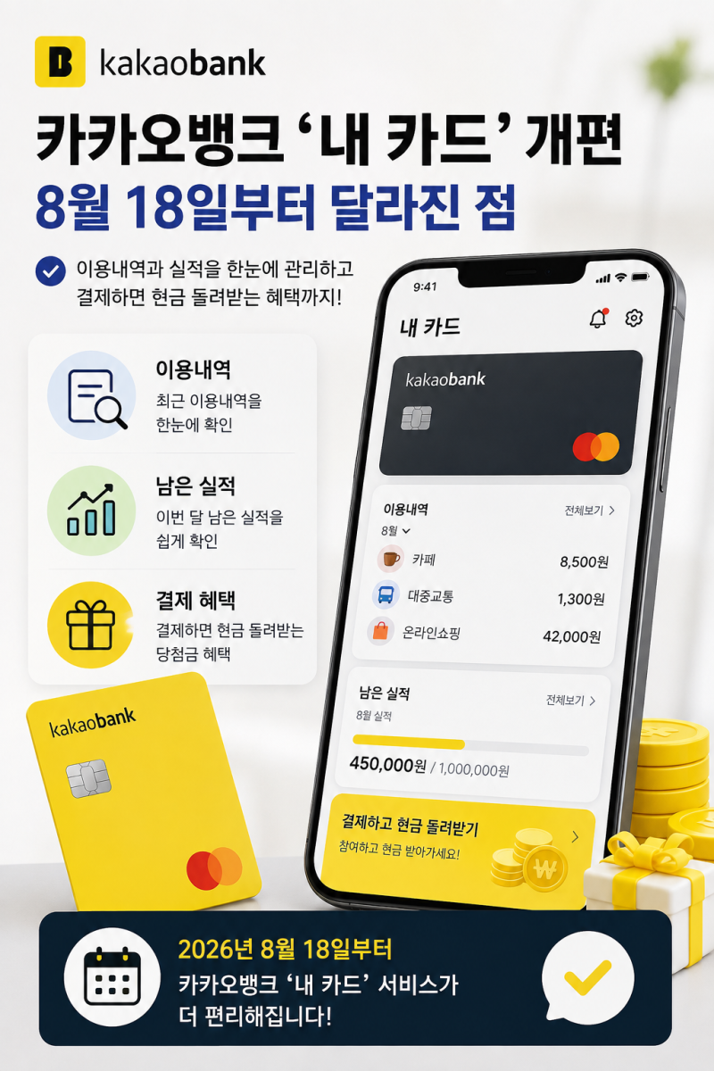 카카오뱅크 내 카드 개편｜8월 18일부터 달라진 점·이용내역과 실적 확인방법