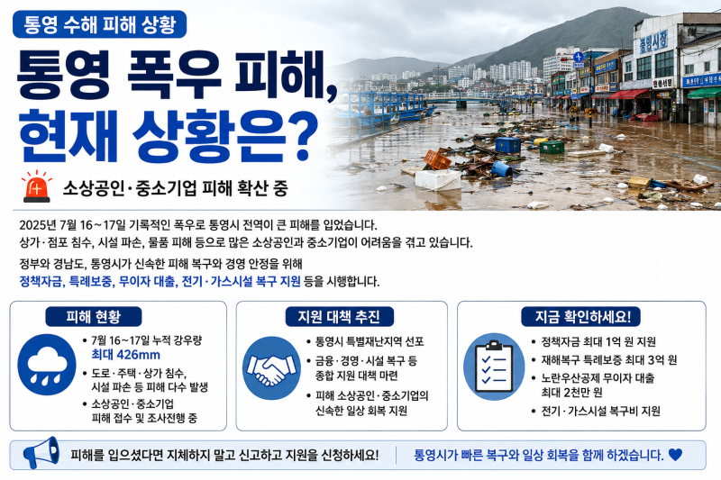통영 폭우 수해지원금 어떻게 받나? 소상공인 최대 1억·3억 보증 지원 총정리(업데이트)